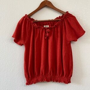 Madewell spiced cinnamon rust-orange smocked ruffle blouse top